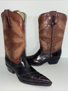 WILD WILD WEST two-toned brown dark tobacco leather pointy boots women 8 m